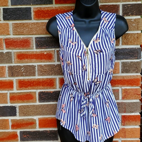 Butterfly blue stripped sleeveless top - Picture 1 of 3